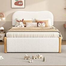 140*200cm Flachbett, gepolstert, mit praktiska ausziehbares Rollbett, minimalistisk Formgebung, vit - Vit + Plysch + 140 cm * 200 cm - Visa 1