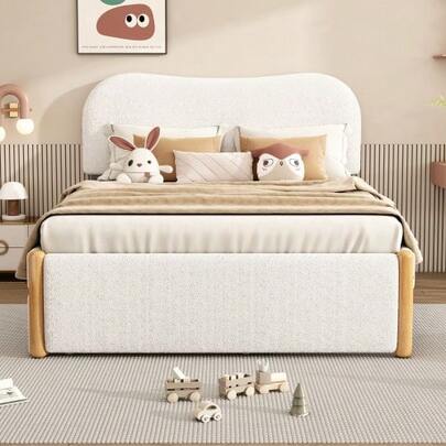 140*200cm Flachbett, Gepolstert, Mit Practical Ausziehbares Rollbett, Minimalist Formgebung, White
