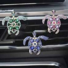 1pc/3pcs Rhinestone Inlaid Colorful Gem Turtle Decor Car Air Vent Fragrance Clip, Creative Car Interior Aroma Diffuser - 1pc-green - View 8