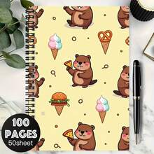 100-Page Cute Cartoon Beaver & Food Pattern Spiral Notebook, A Helpful ...