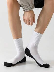 5/10双装男女通用撞色白色中筒袜，户外袜，休闲中筒袜，秋冬袜，保暖袜，棉袜，透气袜，时尚，个性化，柔软，可爱 - 彩色 - 查看 4