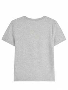 女士时尚修身蝴蝶刺绣短袖T恤 - 灰色 - 查看 4