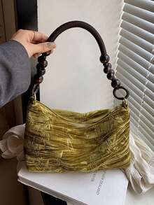 Cloud Shaped Suedette Shoulder Bag, Fashionable Dumpling Bag With Unique Design, Suede Bag Purse, Perfectly Matching With Fall Outfits Womenfall Clothes For Women - màu xanh lá - Xem 2