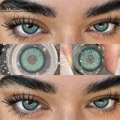  EYESHARE 1 Par de Lentes de Contacto de Ojos Grandes Suaves de Color Gris, Moda Azul, Pupilentes Marrones Adecuados para Citas, Uso Diario, Fiestas, Desechables en 1 Año