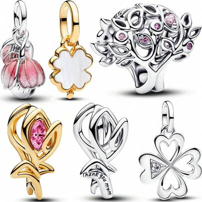 1 件装时尚郁金香花朵吊坠，镀银，适合搭配手链项链，DIY 节日礼物