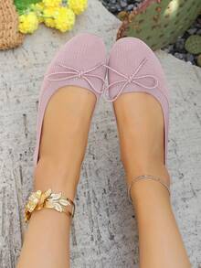 Women's Elegant Round Toe Bow Ballet Flats, Suitable For Spring, Summer, And Easter Holidays - Pink - View 4