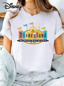 Womens Casual Cotton Disneyland Regular Short Sleeve Round Neck T-Shirt - trắng - Xem 1