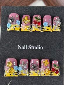 10片装高端可爱卡通风格手工彩绘斑马纹立体浮雕设计蝴蝶闪亮钻石美甲贴片，是春季郊游的理想之选，尤其适合公园、游乐园、露营和野餐等场合。 - 彩色 - 查看 1