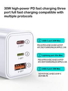 适用于苹果反向PD 30W充电器，氮化硅三端口充电头，可折叠快充头 - 美規A型插(110-127V) - 查看 4