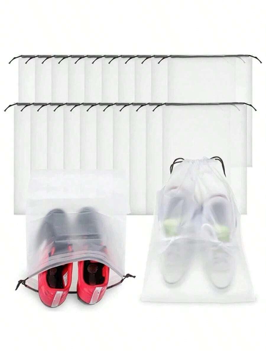 1/5pcs Transparent Plastic Storage Bags, Portable Travel Shoe Bags, Waterproof Shoe Bags, Drawstring Shoe Organizers, Unisex Travel Storage Drawstring Shoe Covers, Dust-Proof Packing Bags For Women, Travel Essential, Cruise Essential, Holiday Essential - 無色 - 查看 1