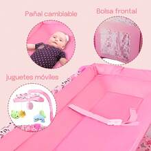 Corral Bebe Toldo Cuna Movil Mosquitero Plegable 4 Colores Rosa - Rosa - Ver 6