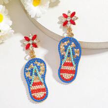 4th Of July USA 250th Flip Flop Earrings, Red White Blue Rhinestone Sandal Dangle Jewelry For Beach, Parades & Semiquincentennial - Multicolor - View 7