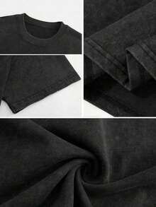 Summer Clothes1PC Y2K Vintage Washed T-Shirt |   Men's YLA Graphic Tee |   Gym Graphic Tee |   Gifts For Men Or Boyfriend |   100% Cotton |   230Gsm Thickened Fabric |   UnisexMinimalist Style  Sweatshirt Men Vacation Outfits - Black - View 4