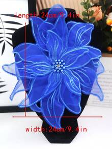 新款手工3D刺绣四层蕾丝，镶嵌水钻和珠子，宽度：23厘米，婚纱DIY刺绣配件 - 寶藍色 - 查看 2