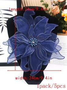 New Handmade 3D Embroidered 4-Layer Lace With Rhinestones And Beads, Width: 23cm, Bridal Gown DIY Embroidery Accessory - Navy - View 6