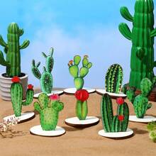 8Pcs Wooden Cactus Table Sign Decoration Table Topper Centerpiece For Home Office Birthday Holiday - 綠色 - 查看 3