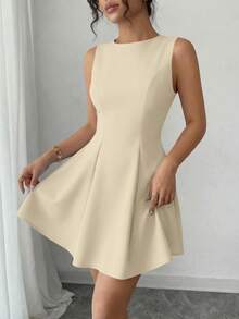 Women's Summer Dresses Elegant Sleeveless Boat Neck A Line  Formal Cocktail Party Wedding Guest Graduation Vacation Mini Beige Dress Club Outfits For Women - Màu be - Xem 2