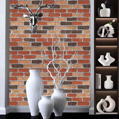 1卷3D逼真砖纹自粘墙纸，防水家居装饰墙面覆盖物，可移除PVC乙烯基接触纸，适用于客厅、餐厅、浴室、卧室、办公室、商店、厨房、家具翻新