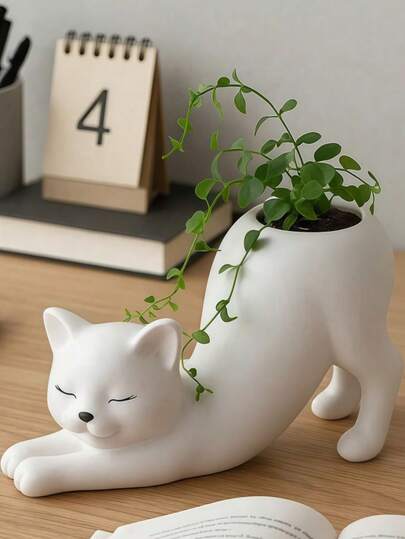 1 chậu hoa hình đuôi mèo hoạt hình dễ thương, thích hợp sử dụng ban công - Chậu cây tối giản