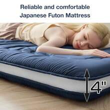 Syalife - Colchón de futón japonés 4 pulgadas de grosor tapete de tatami enrollable plegable y portátil para dormir futón Shiki tradicional shikibuton diseño de Japón (azul marino 54 x 80) - azul navy - Ver 4