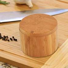 Spice Jar Wooden Round Natural Bamboo Salt Box Container Modern Kitchen Storage Case With Magnet Lid Herb Spice Tools - Wooden - View 5