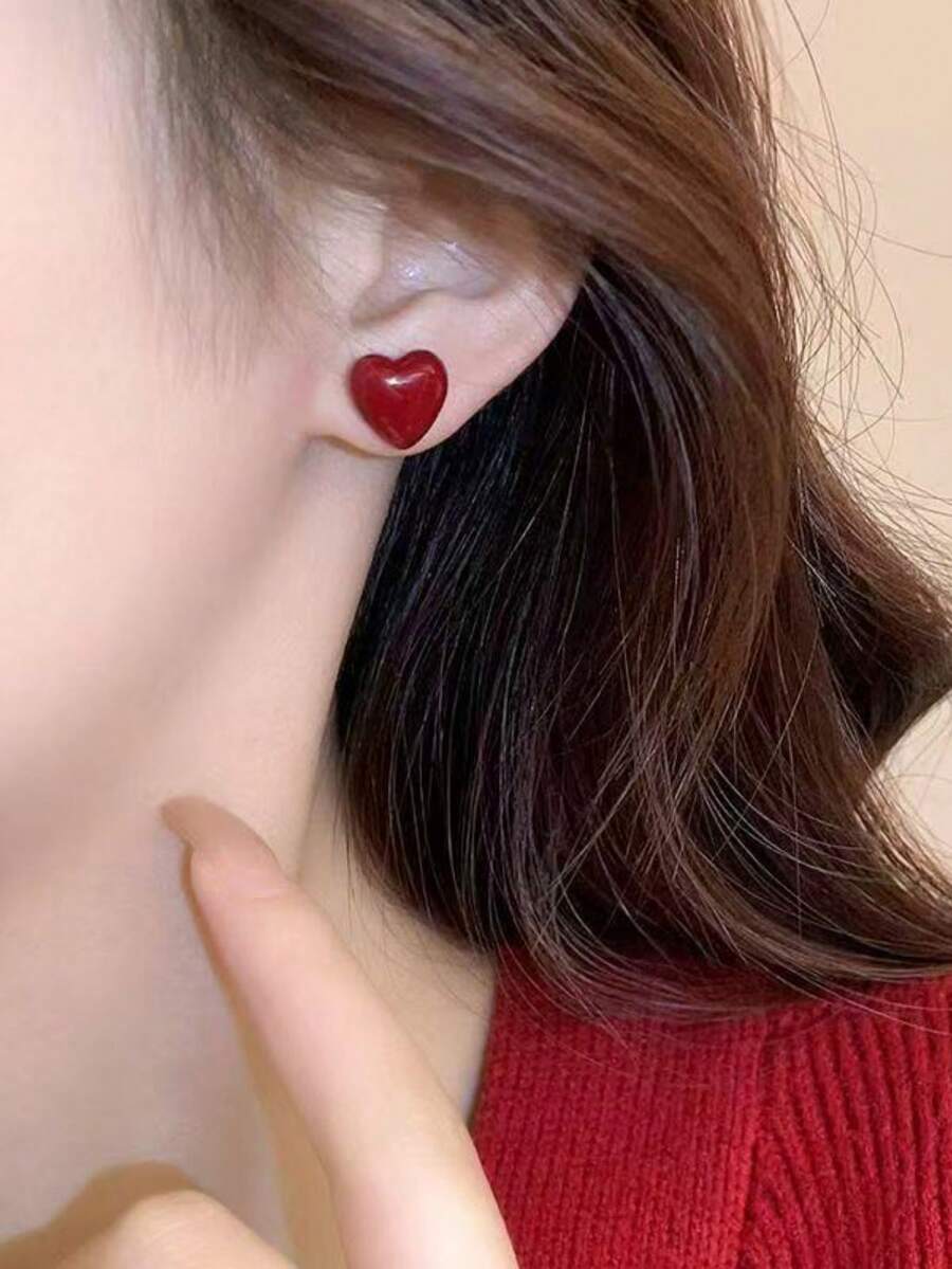 1对时尚简约小众个性百搭心形耳环，适合女性日常及节日佩戴 - 愛心 - 查看 1