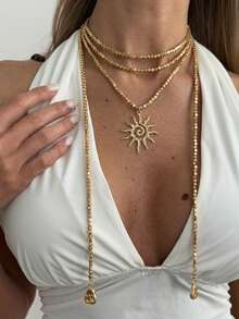 1件套多功能向日葵叠层项链，配CCB吊坠，适合女性日常、通勤、约会、度假等场合佩戴。 - 金色 - 查看 2