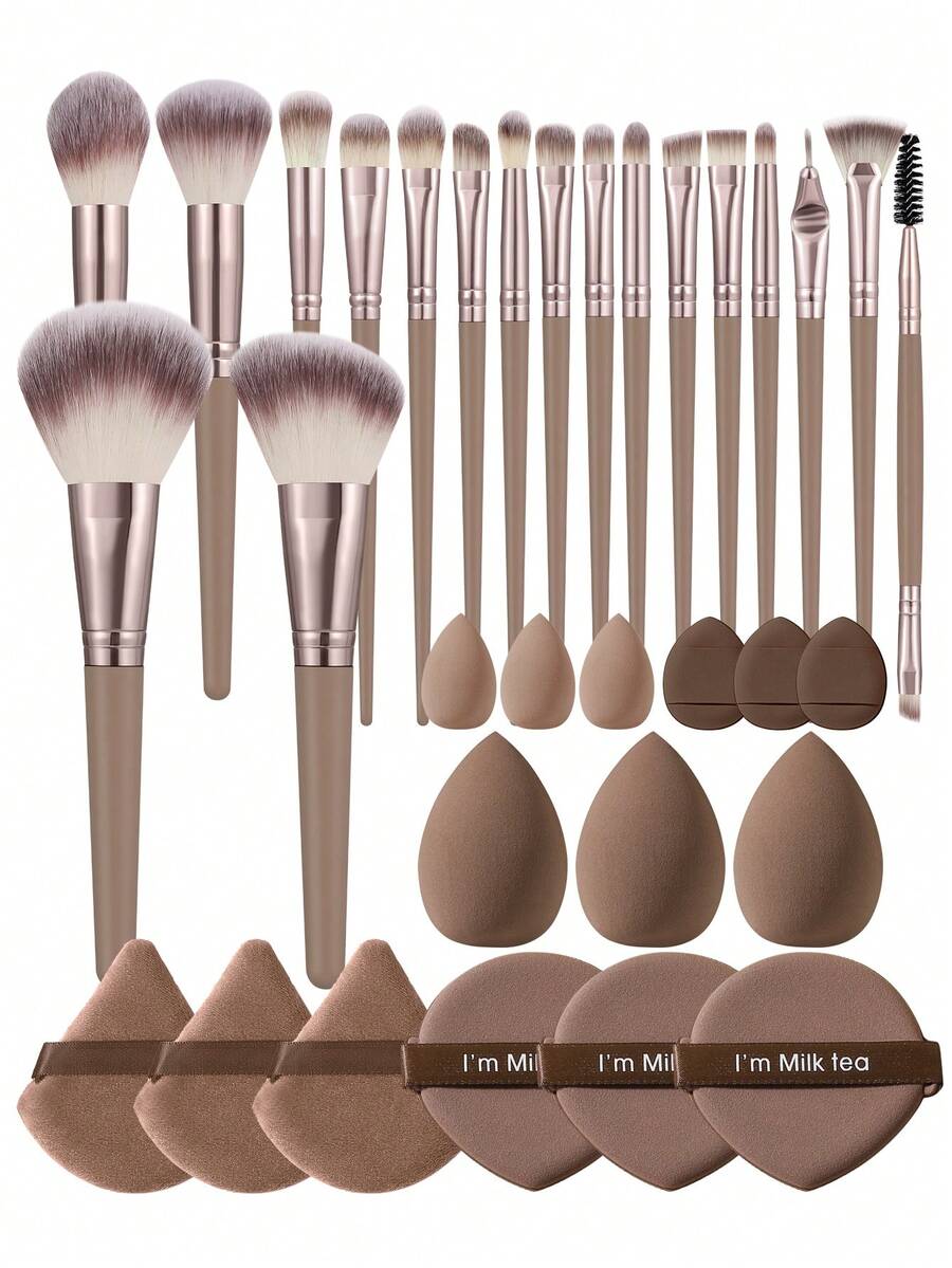 33PCS Makeup Tools Set Including:18PCS Makeup Brush Set+3PCS Mini Air Cushion Powder Puffs+3PCS Mini Makeup Sponges+3PCS Makeup Sponges+3PCS Triangle Powder Puffs+3PCS Air Cushion Powder Puff,All-In-One & Beginner-Friendly | Travel-Ready & Gift-Ready | Perfect For Newbies/Her - Multicolor - View 1