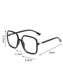 1pc Unisex Large Frame Casual Everyday Wear Flat Lens Glasses, Computer Glasses, Women's Classic Retro Leopard Print Bohemian Fashion Versatile Solid Black Glasses, Non-Prescription, Suitable For Back To School, Reading, Street Style Outfit Accessory - Black Frame - View 4