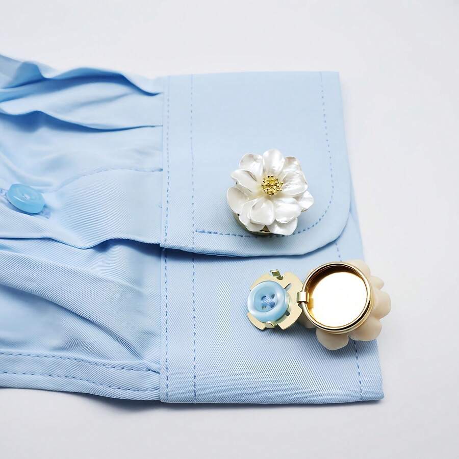 2pcs Luxury Holiday Gift | Elegant Shirt Buttons And Cufflinks Set, With Copper Buttons - Baby Pink - View 1
