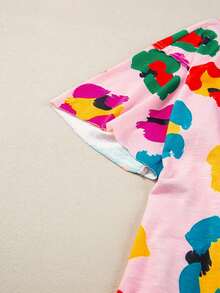 休闲杏色豹纹宽松圆领T恤 粉色 度假夏季 - 粉色 - 查看 6