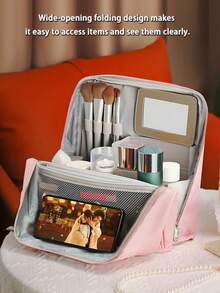 Large-Capacity Upright Makeup Bag With A Detachable Mirror. Suitable For Storing Toiletries And Cosmetics. A Multi-Functional Portable Travel Bag, It Can Also Hold Makeup Tools, Hair Tools, And Nail Polish. It Can Be Placed On A Luggage Rack. - Multicolor - View 9