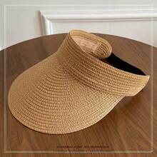 Summer Straw Sun Hat, Wide Brim UV Protection Beach Hat, Foldable Ponytail Hole Travel Sun Hat - A - View 11