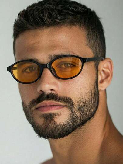 1 Pair Men's Plastic Small Frame Oval Casual Retro, Unisex Boho Holiday Fashion Decorative Fashion Glasses Shades, Suitable For Driving And Outdoor