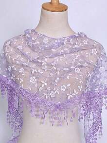 1pc 2026 New Fashion Floral Lace Scarf & Headscarf Set For Women, Lightweight & Breathable, Suitable For Weddings, Parties And Formal Events - Màu trơn - Xem 9