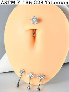 1PC CZ Flower/Bat/Spider /Bee Moon&Star Rook Earring,16G Implant Grade Titanium Internal Thread Eyebrow Labret Lip Belly Button Ring Curved Barbell Clear Zirconia Floral Cartilage Daith Conch Earring - Titanium Color - View 5