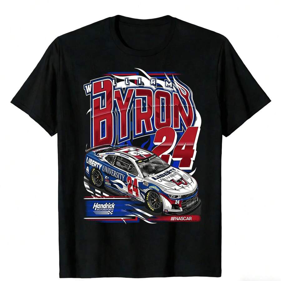 Hot Popular NASCARs William Byron #24 Liberty University Hendrick Motorsports Car Graphic T-Shirt 2026 Trending, Racing Fan Stylish Casual Tops. - 黑色 - 查看 1