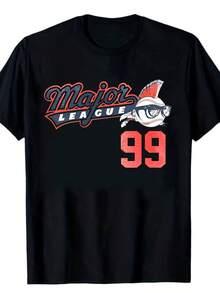 180g Vintage Baseball Pattern T-Shirt - 180g Heavyweight Crew Neck Short-Sleeve Shirt, MAJOR LEAGUE 99 Print, Loose Casual Fit, Machine Washable - 黑色 - 查看 1
