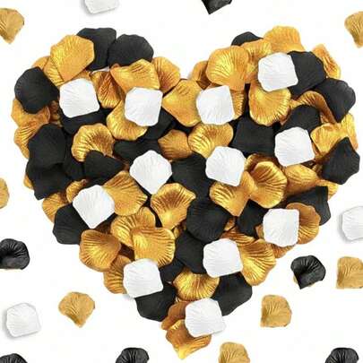 2000 piezas de pétalos de rosa de seda artificial, en negro, dorado y blanco, adecuados para bodas, fiestas, decoración de Halloween, relleno de cajas de regalo, rosas románticas, pétalos de rosa para propuestas, decoración de bodas, decoración del hogar, acentos de habitación, recuerdos de fiesta, regalo de novia, cumpleaños, graduación, despedida de soltera y talla grande ocasiones