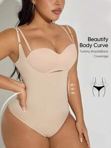 Plus Size Women Open Front Jumpsuit Shapewear, Tummy Control Butt Lifter Jumpsuit - Apricot - View 3