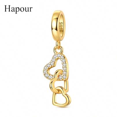 925 Silver Gold-Plated Heart Tassel Charm Pendant Fits Original Bracelet Necklace Fine DIY Jewelry Gift For Women