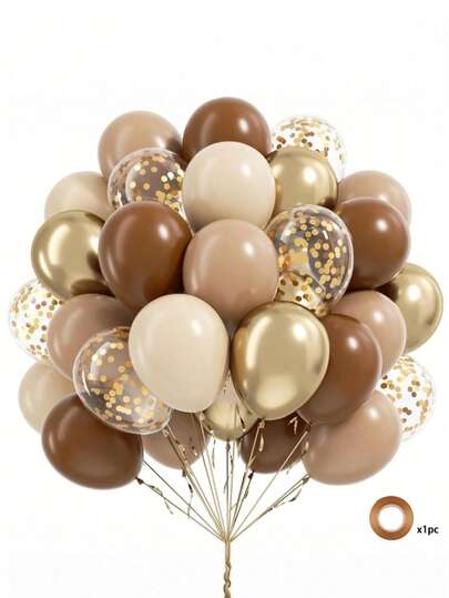 51/26pcs Brown And Gold Balloons For Neutral Bridal Shower, Birthday, Baby Shower Party Decorations - Light Sand White Confetti Balloons