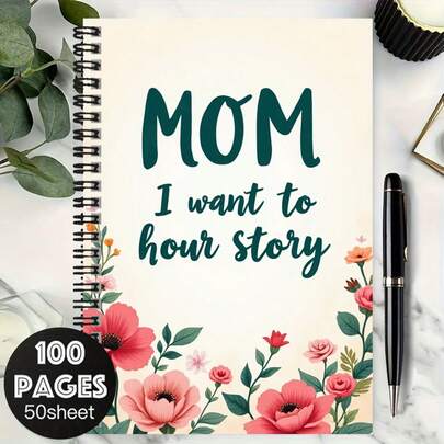 1 pièce Cahier spirale vintage à motif floral, la couverture est décorée de belles fleurs, accompagnée du texte chaleureux "Maman, je veux entendre une histoire", 100 pages haute capacité, convient pour le travail, les études, l'écriture de journal intime et la planification. Un excellent cadeau de remise des diplômes ou d'anniversaire, ajoutant une touche de romance et de chaleur à la vie.