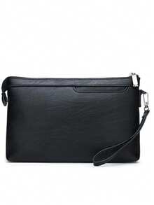 男士纯色手拿包/腕包两用包，时尚手提包，适合商务旅行和通勤。 - 黑色 - 查看 5