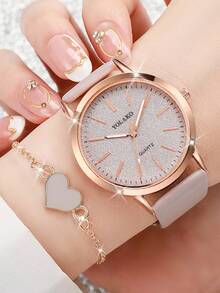 6pcs/Set Women's Gift Watch, Fashion Casual Glitter Dial Quartz Wristwatch + Heart Charm Bracelet (Watch Box Not Included) - Multicolor - View 2