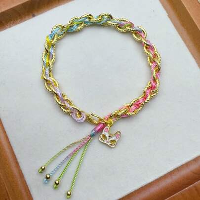 1件新款中国风动物面具手链，编织彩色绳流苏手链，时尚手工手链