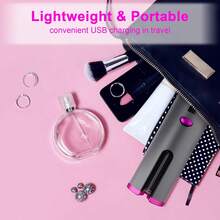 Portable Wireless Auto Curling Iron, Ceramic Curling Wand With LCD Display, Adjustable Heat Temperature And Time, Auto Rotating Curling Tong, Suitable For Home And Travel Use, Best Choice For Women Hair Curling - Multicolor - View 8