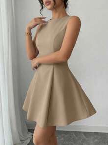 Women's Summer Dresses Elegant Sleeveless Boat Neck A Line  Formal Cocktail Party Wedding Guest Graduation Vacation Mini Khaki Dress Club Outfits For Women - 卡其色 - 查看 5
