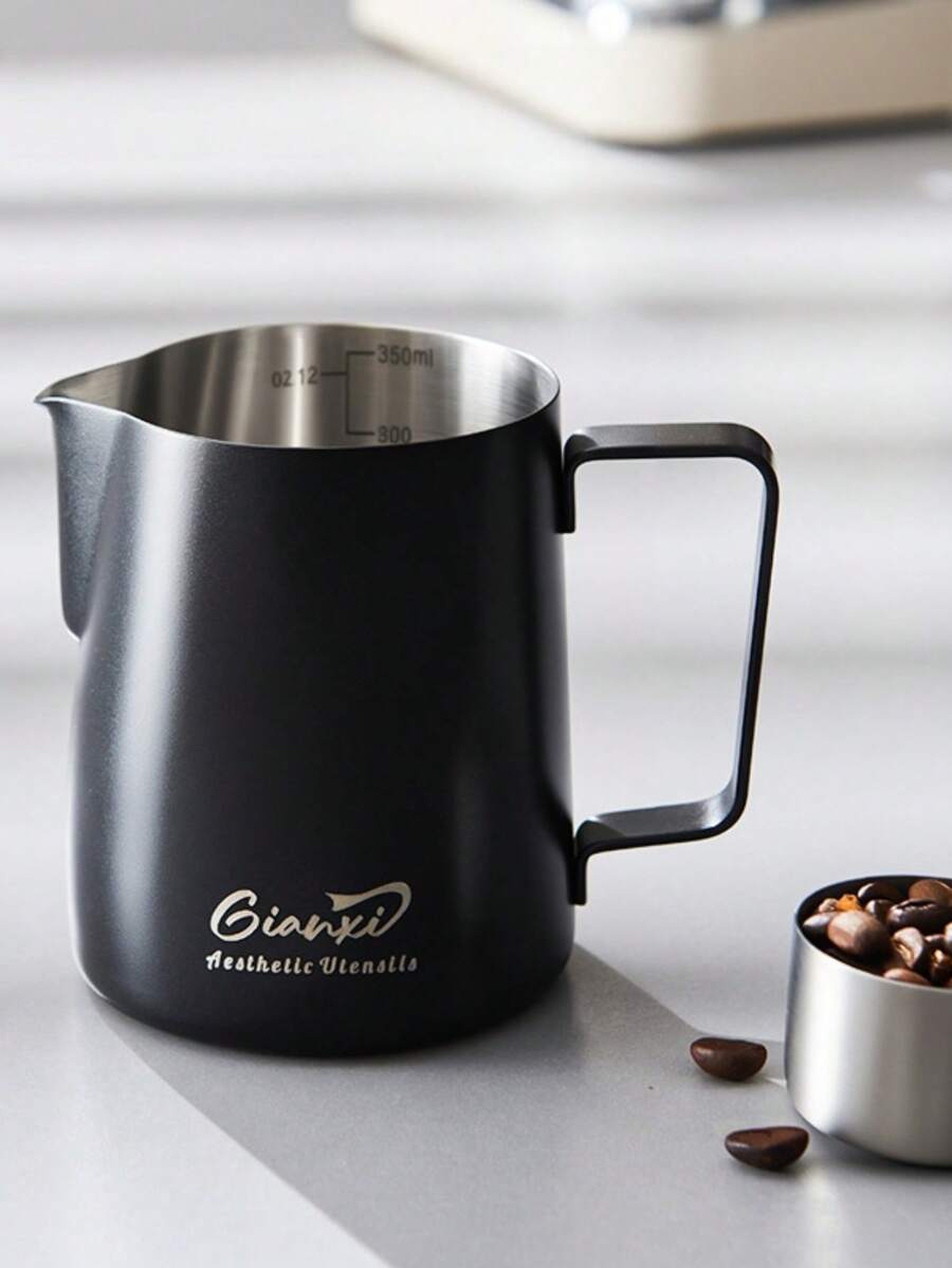1个手冲咖啡拉花杯，白色或黑色可选，350毫升奶泡壶，不锈钢壶嘴，拉花杯，适用于咖啡杯、奶泡器、拿铁壶、泡沫杯、咖啡壶、滴滤咖啡机和咖啡制作套装工具 - 彩色 - 查看 1