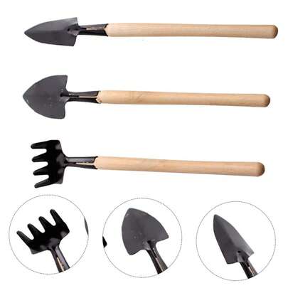 Kisangel Mini Gardening Tools Set For Home Plant Care, 3pcs Wooden Handle Mini Garden Tools Kit With Trowel, Rake, And Shovel For Transplanting And Potting